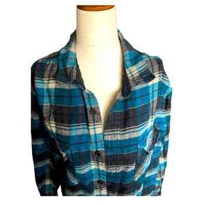 Ruff‎ Hewn Thick Flannel Blue Gray Plaid Button Up Shirt  M